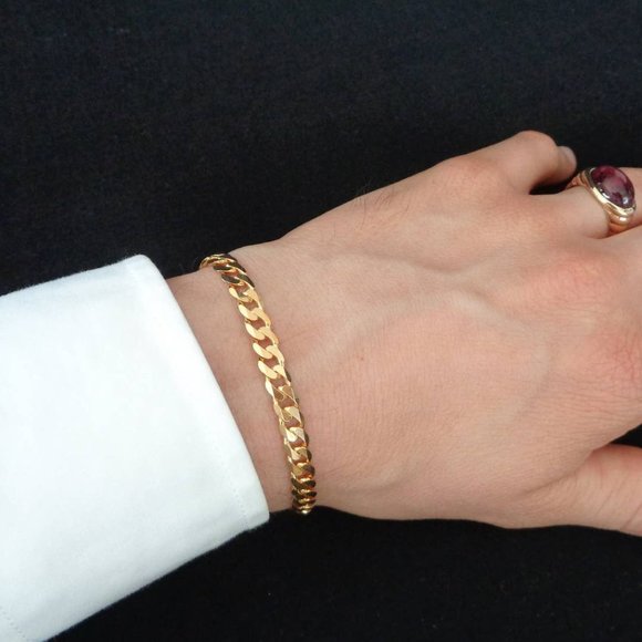 NEW Gold Cuban Link Chain Bracelet, Gold Plated 925 Sterling Silver Italy - Picture 3 of 7